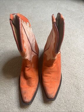 J.B. Dillon Orange Suede Western Ankle Boots
